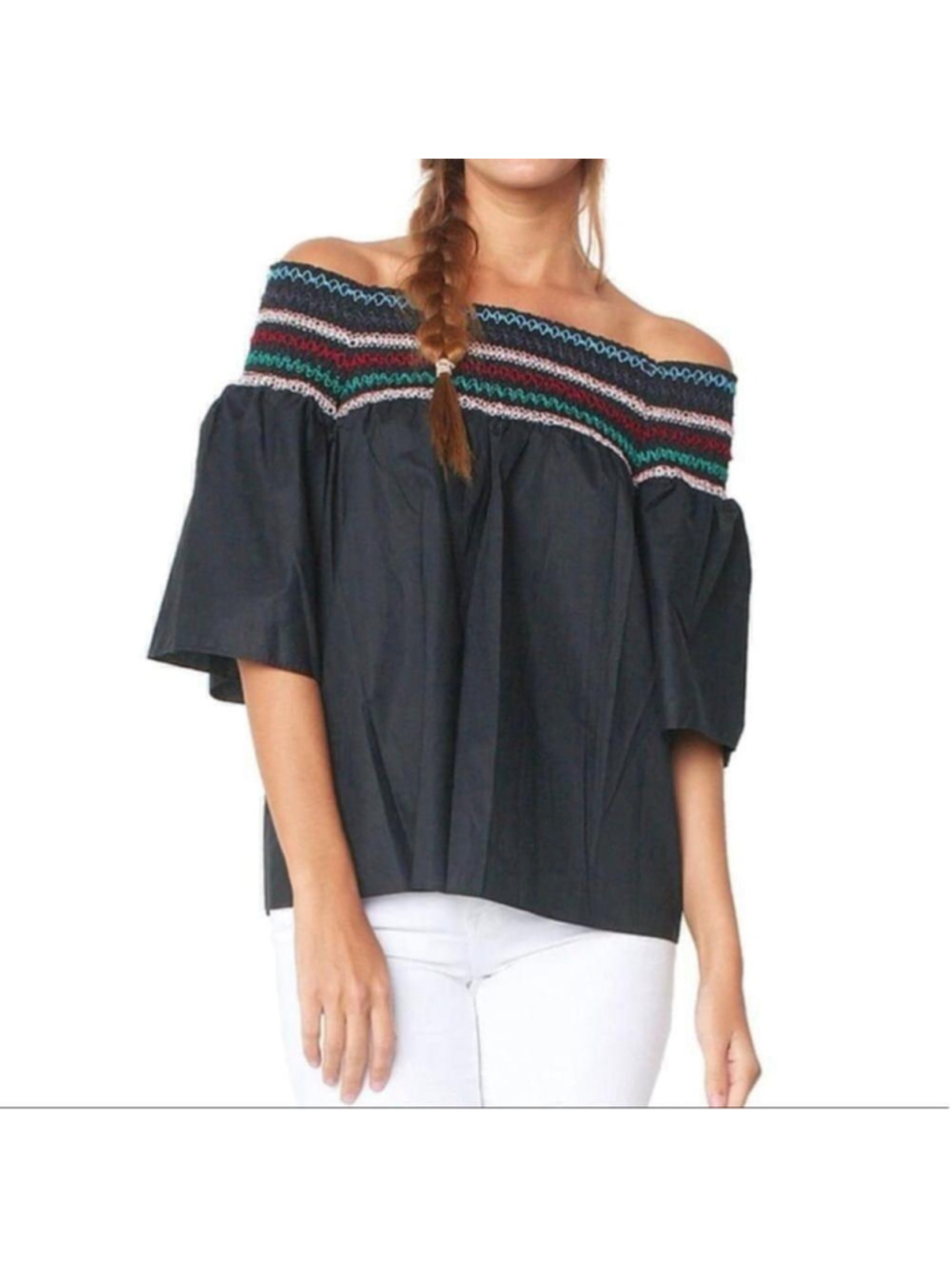 Parker Yasmin Blouse off the shoulder smocked top rainbow boho festival sz xs